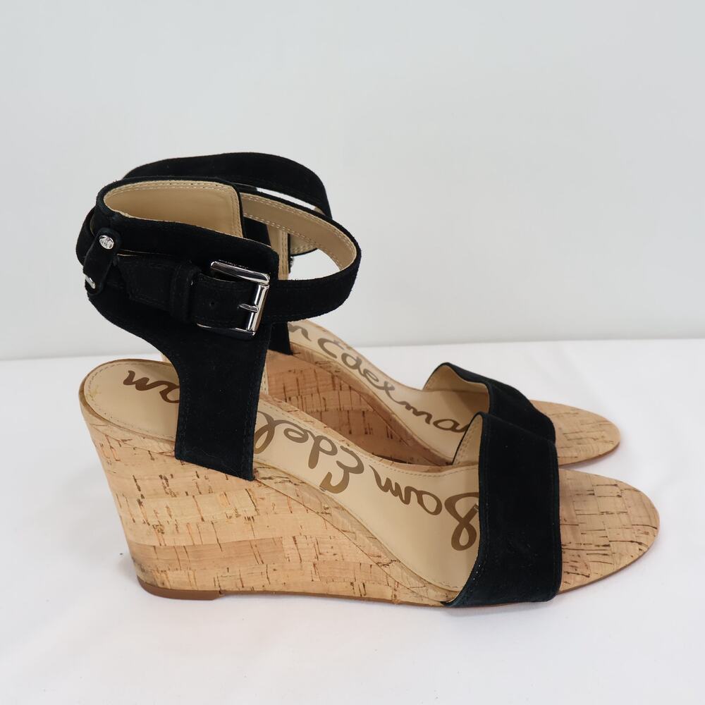 Sam Edelman Willow Black Suede Cork Wedge Sandal Size 9 - Picture 4 of 8